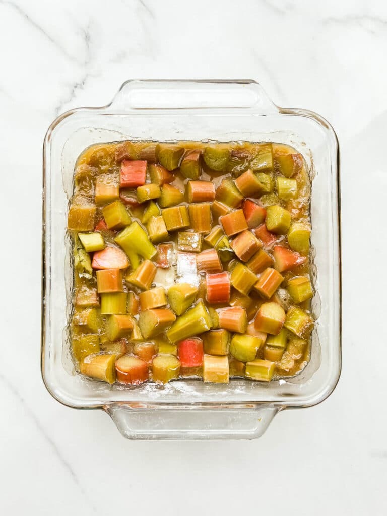 Roasted rhubarb with a little baking soda sprinkled on top to help neutralize the astringency of it.