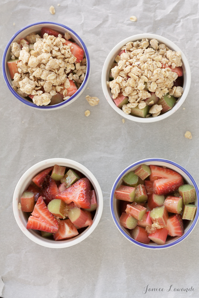 making strawberry rhubarb crumble Making-strawberry-rhubarb crumbles