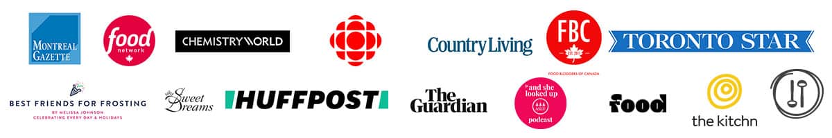 Logos of online and offline publications that featured the Bake School and Janice Lawandi.