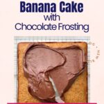 Smoothing chocolate frosting on a banana cake.