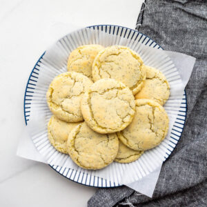 A plate of lemon poppy seed sugar cookies.
