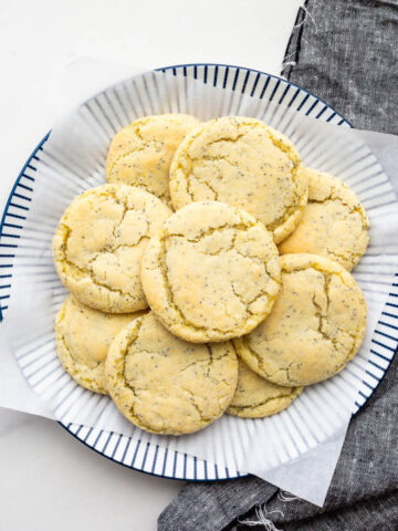A plate of lemon poppy seed sugar cookies.