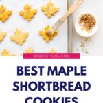 Brushing maple shortbread cookies with maple syrup and decorating with maple sprinkles.