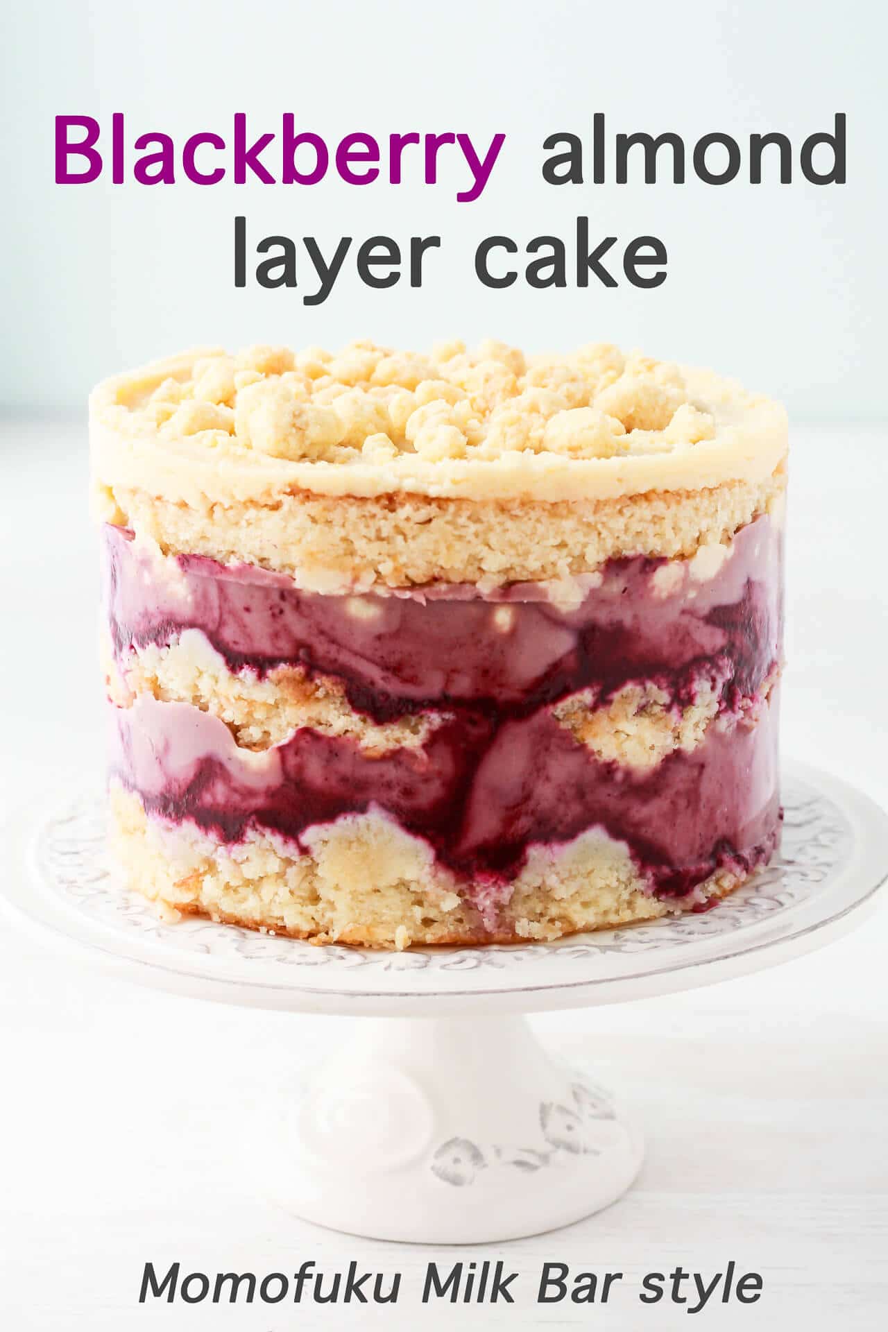 Blackberry almond layer cake, Momofuku Milk Bar style so it is a naked cake
