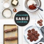 Step-by-step photos for making chocolate sablé cookies (slice-and-bake method).