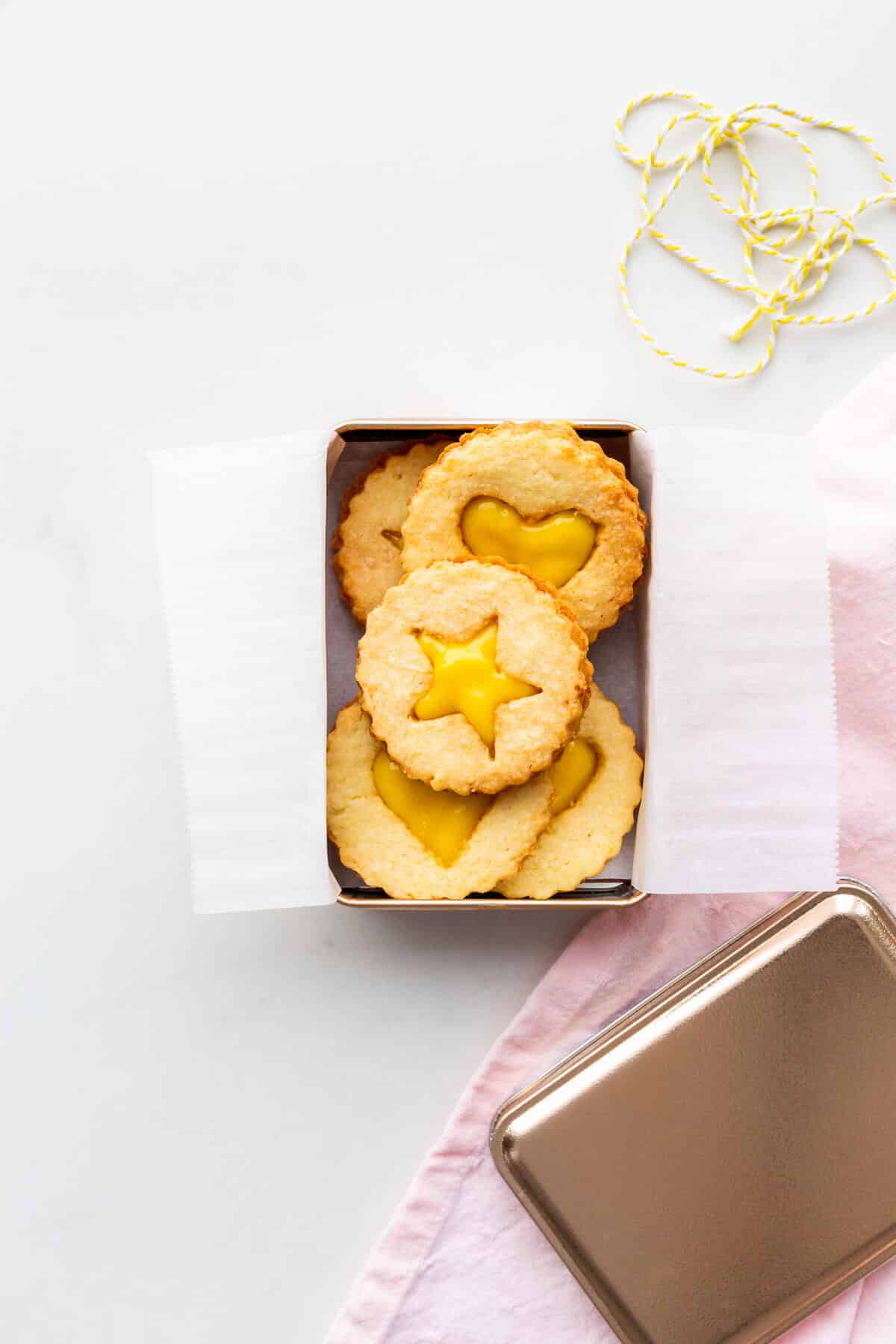 A gift box of lemon curd-filled cookies.