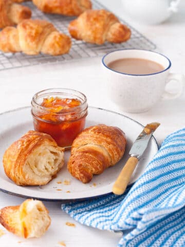 Croissant breakfast - homemade croissants with marmalade