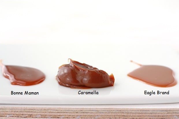dulce de leche Comparison of three brands of store bought dulce de leche: Bonne Maman, Caramella, and Eagle Brand.