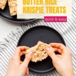 Tearing into a Rice Krispie treat to show how gooey it is.