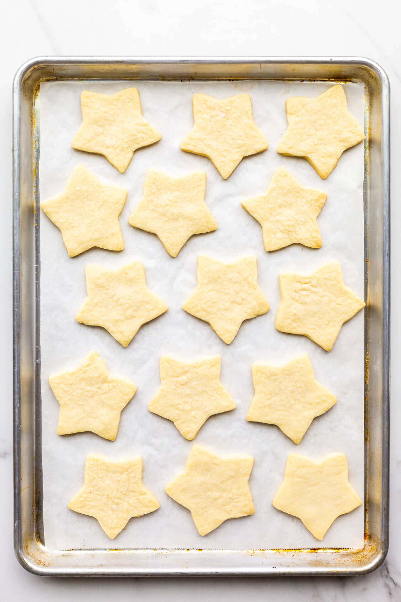 Freshly baked star-shaped shortbread cookies.