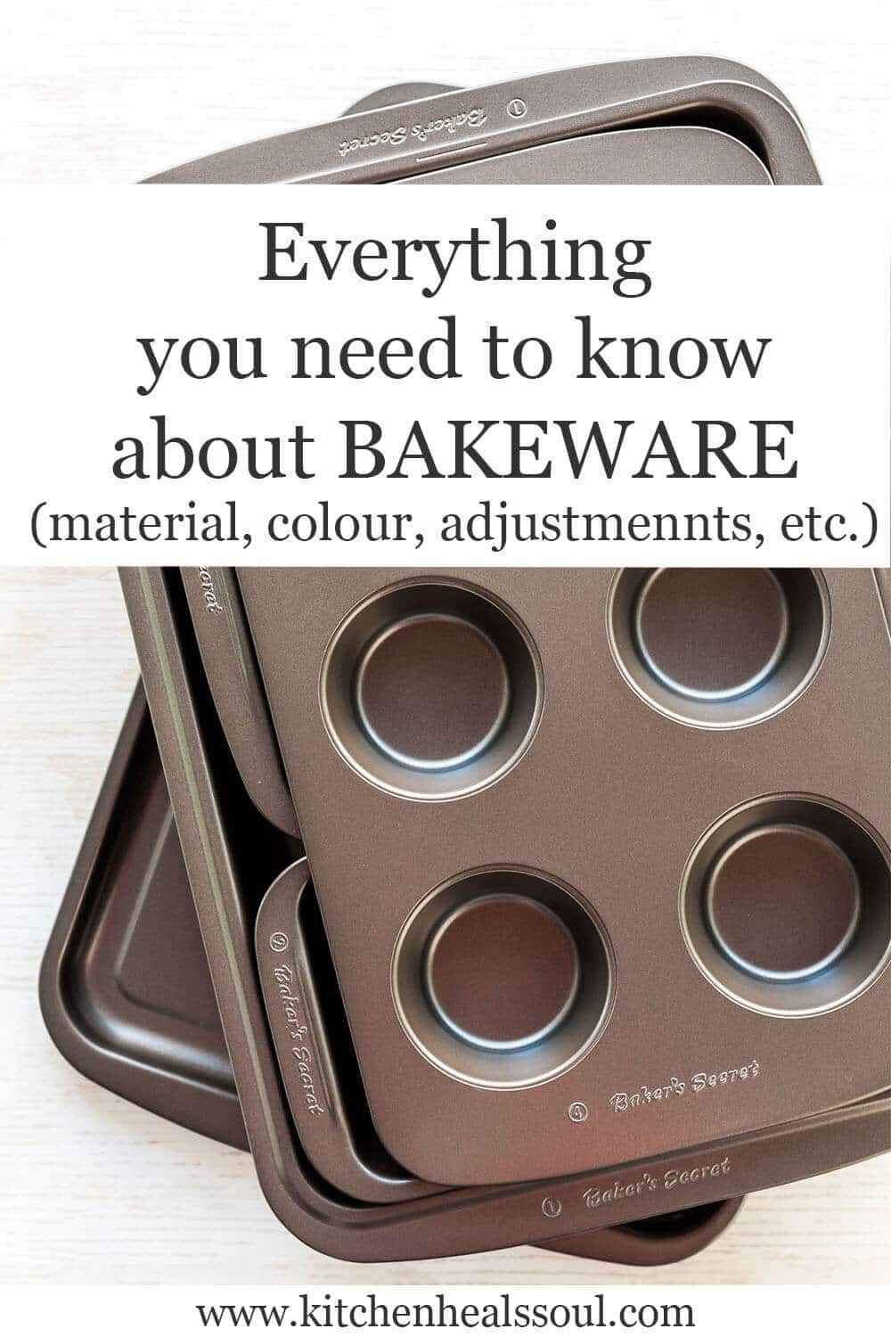 A stack of bakeware including muffin pan and loaf pan and sheet pan