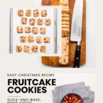 Collage of images showing making slice-and-bake fruitcake cookies for Christmas.