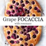Grape focaccia freshly baked with rosemary