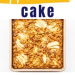 An apple coffee cake with an oat streusel topping baked in a square pan.