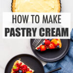 Collage to show pastry cream being used in the making of a tart.