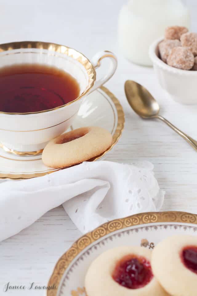 Jam thumbprint cookies and tea