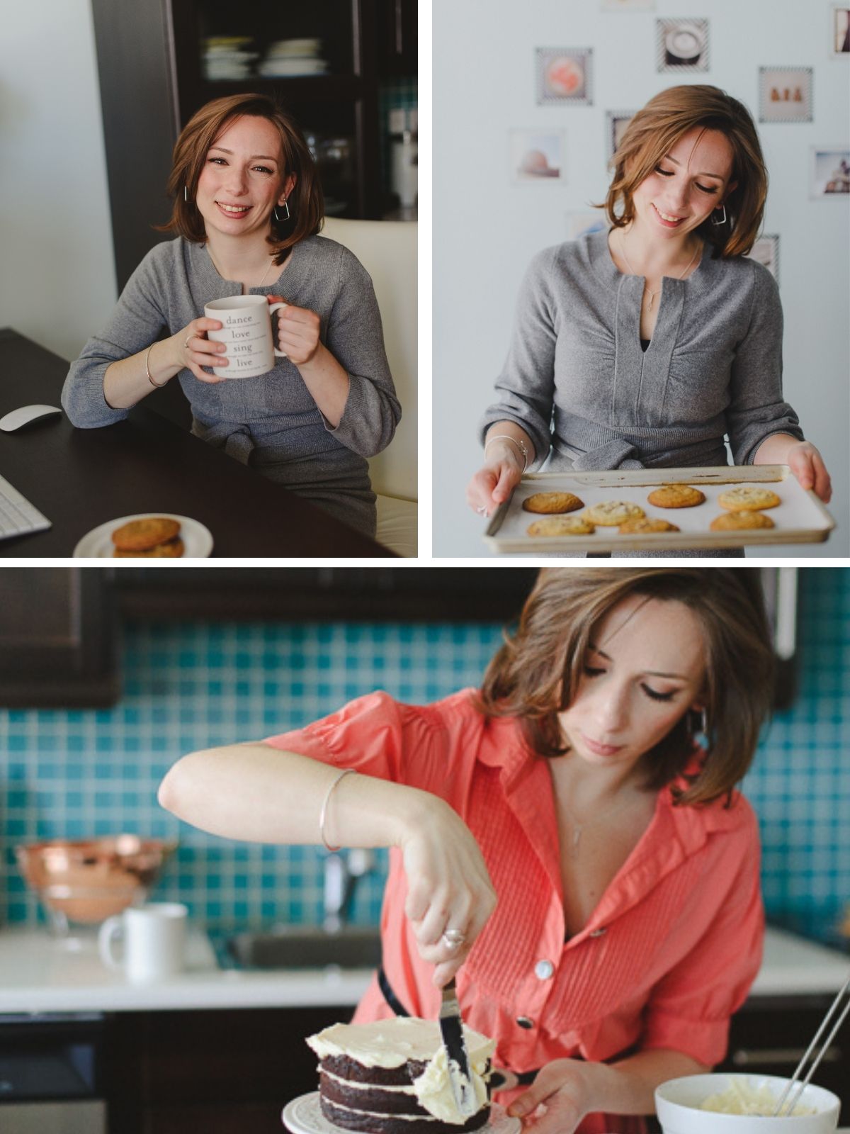 Janice in the kitchen making cookies and cakes.