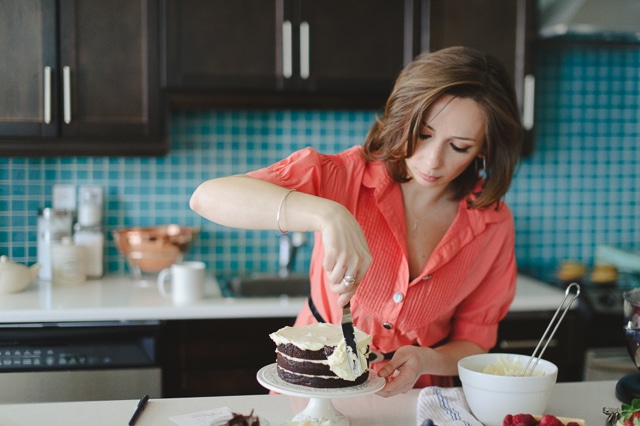 Janice frosting a cake Janice Lawandi frosting a cake