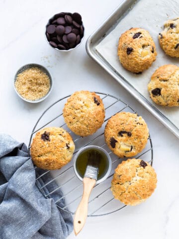 Pear chocolate scones brushed with butter and sprinkled with turbinado