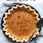 Traditional maple syrup pie with a crimped all-butter pie crust. The original maple pie recipe can be found printed on some cans of Quebec maple syrup