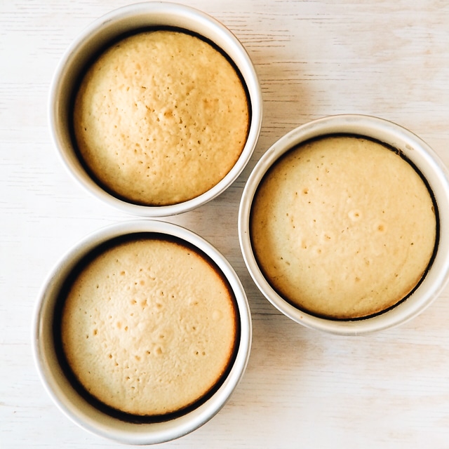 Three cakes baked from different recipes to show how to bake a flat cake.
