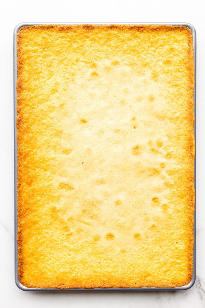 Vanilla sheet cake baked.